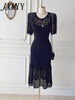 imCharms 2023 Summer Chic Gentle Temperament Round Neck Hollow Design High Waist Slim Bag Hip Fishtail Dress Women's