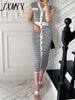 imCharms 2023 Summer Chic Retro Temperament V-Neck Houndstooth Design Slim Single-Breasted Long-Sleeved Knitted Dress Women