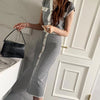 imCharms 2023 Summer Chic Retro Temperament V-Neck Houndstooth Design Slim Single-Breasted Long-Sleeved Knitted Dress Women