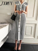 imCharms 2023 Summer Chic Retro Temperament V-Neck Houndstooth Design Slim Single-Breasted Long-Sleeved Knitted Dress Women