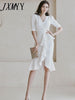 imCharms 2023 Summer Dress Korean Version Temperament V-Neck Slim Ruffled Fishtail Skirt Sexy Professional Dress Women