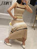 imCharms 2023 Summer Elegant Temperament Small Hollow Elastic Long Skirt Knitted Suspenders + Dress Suit Women's Clothing