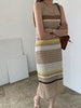 imCharms 2023 Summer Elegant Temperament Small Hollow Elastic Long Skirt Knitted Suspenders + Dress Suit Women's Clothing