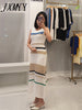 imCharms 2023 Summer Elegant Temperament Small Hollow Elastic Long Skirt Knitted Suspenders + Dress Suit Women's Clothing