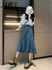 imCharms 2023 Summer All-Match Fishtail Skirt Design A-Line Loose Long Skirt High Waist Denim Slim Skirt Women