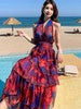 imCharms 2023 Summer Elegant Temperament V-Neck Printed Comfortable Dress High Waist Niche Women's Long Skirt