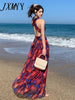 imCharms 2023 Summer Elegant Temperament V-Neck Printed Comfortable Dress High Waist Niche Women's Long Skirt