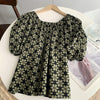 imCharms 2023 Summer Floral Women's Pure Desires Off-the-Shoulder One-Line Collar Loose Short Sleeve Shirts