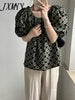 imCharms 2023 Summer Floral Women's Pure Desires Off-the-Shoulder One-Line Collar Loose Short Sleeve Shirts