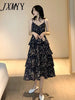 imCharms 2023 Summer Love Small Floral High Waist Layered Cake Skirt Mid-Length Skirt Sling Dress Women's