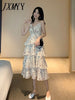 imCharms 2023 Summer Love Small Floral High Waist Layered Cake Skirt Mid-Length Skirt Sling Dress Women's