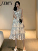 imCharms 2023 Summer Love Small Floral High Waist Layered Cake Skirt Mid-Length Skirt Sling Dress Women's