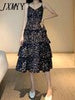 imCharms 2023 Summer Love Small Floral High Waist Layered Cake Skirt Mid-Length Skirt Sling Dress Women's