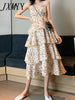 imCharms 2023 Summer Love Small Floral High Waist Layered Cake Skirt Mid-Length Skirt Sling Dress Women's