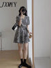 imCharms 2023 Summer Bandage Waist Elegant Temperament V-Neck Floral Chiffon Dress Women's Comfort Skirt