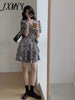 imCharms 2023 Summer Bandage Waist Elegant Temperament V-Neck Floral Chiffon Dress Women's Comfort Skirt