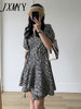 imCharms 2023 Summer Bandage Waist Elegant Temperament V-Neck Floral Chiffon Dress Women's Comfort Skirt