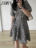 imCharms 2023 Summer Bandage Waist Elegant Temperament V-Neck Floral Chiffon Dress Women's Comfort Skirt