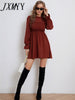 imCharms 2023 Summer Chic European And American Long-Sleeved Temperament Solid Color Dress Women's Clothing