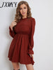 imCharms 2023 Summer Chic European And American Long-Sleeved Temperament Solid Color Dress Women's Clothing