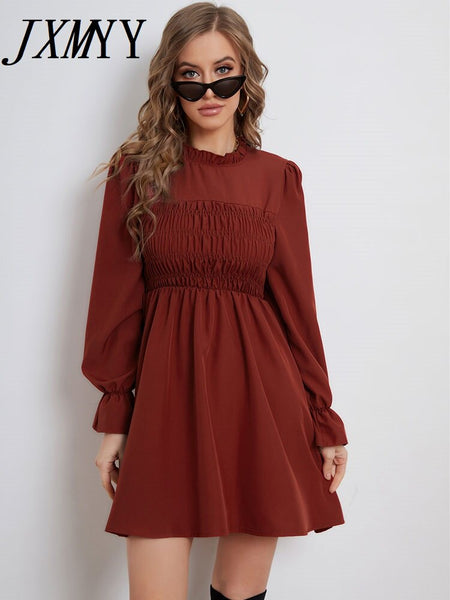 imCharms 2023 Summer Chic European And American Long-Sleeved Temperament Solid Color Dress Women's Clothing