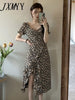 imCharms 2023 Summer Eegant Retro V-Neck Floral Skirt Temperament Slim Puff Sleeve Chiffon Split Dress Women's Clothing