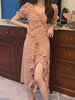 imCharms 2023 Summer Eegant Retro V-Neck Floral Skirt Temperament Slim Puff Sleeve Chiffon Split Dress Women's Clothing