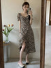 imCharms 2023 Summer Eegant Retro V-Neck Floral Skirt Temperament Slim Puff Sleeve Chiffon Split Dress Women's Clothing