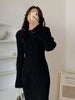 imCharms 2023 Summer Elegant Retro Pleated Elastic Waist Mid-Length Little Black Dress Long-Sleeved Women's Dress