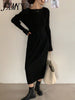 imCharms 2023 Summer Elegant Retro Pleated Elastic Waist Mid-Length Little Black Dress Long-Sleeved Women's Dress