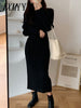 imCharms 2023 Summer Elegant Retro Pleated Elastic Waist Mid-Length Little Black Dress Long-Sleeved Women's Dress