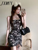 imCharms 2023 Summer Elegant Temperament Drawstring Ruffled Sling Sexy Slim Dress Women's Skirt