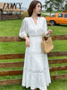 imCharms 2023 Summer Elegant Temperament Long Skirt White Skirt Slim Long Sleeve Dress Women's Clothing