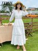imCharms 2023 Summer Elegant Temperament Long Skirt White Skirt Slim Long Sleeve Dress Women's Clothing