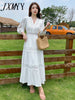 imCharms 2023 Summer Elegant Temperament Long Skirt White Skirt Slim Long Sleeve Dress Women's Clothing