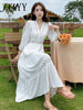 imCharms 2023 Summer Elegant Temperament Long Skirt White Skirt Slim Long Sleeve Dress Women's Clothing