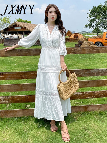 imCharms 2023 Summer Elegant Temperament Long Skirt White Skirt Slim Long Sleeve Dress Women's Clothing