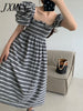 imCharms 2023 Summer Elegant Temperament Retro Striped Puff Sleeve Tube Top Dress Women's Clothing