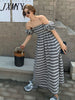 imCharms 2023 Summer Elegant Temperament Retro Striped Puff Sleeve Tube Top Dress Women's Clothing