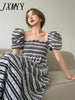 imCharms 2023 Summer Elegant Temperament Retro Striped Puff Sleeve Tube Top Dress Women's Clothing