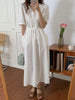 imCharms 2023 Summer Elegant Temperament V-Neck Solid Color Dress With Belt Mid-Length Women's Dress