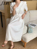 imCharms 2023 Summer Elegant Temperament V-Neck Solid Color Dress With Belt Mid-Length Women's Dress