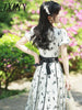 imCharms 2023 Summer Elegant Temperament Waist Thin Lace Bow Women's Dress High Waist Dress