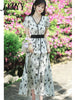 imCharms 2023 Summer Elegant Temperament Waist Thin Lace Bow Women's Dress High Waist Dress