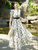 imCharms 2023 Summer Elegant Temperament Waist Thin Lace Bow Women's Dress High Waist Dress
