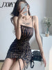 imCharms 2023 Summer Elegant Temperament Zebra Print Sling Drawstring Pleated Short Skirt Women's Dress