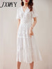 imCharms 2023 Summer Embroidered Dress Elegant Puff Sleeves Windmill Embroidered Women's Dress