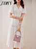 imCharms 2023 Summer Embroidered Dress Elegant Puff Sleeves Windmill Embroidered Women's Dress