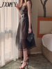 imCharms 2023 Summer Flower Embroidery Black Lace Suspenders Elegant Dress Women's Gauze Skirt