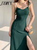 imCharms 2023 Summer High Waist Suspender Skirt Retro Sexy Waist Side Slit Women's Suspender Dress Beach Holiday Skirt